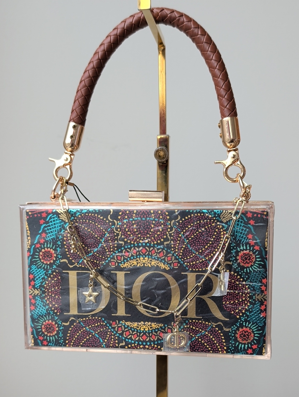 Upcycled Multicolor Acrylic Box Clutch with Gold Hardware